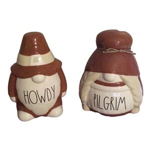 Rae Dunn "Howdy Pilgrim" Set Of 2 Figurine Tabletop Gnomes NEW Thanksgiving